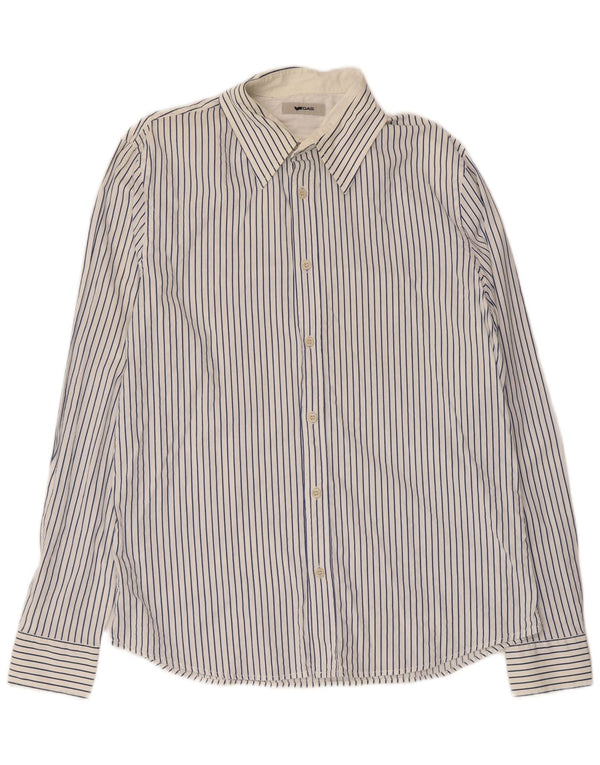 Gas Mens Shirt 2XL White Striped Cotton