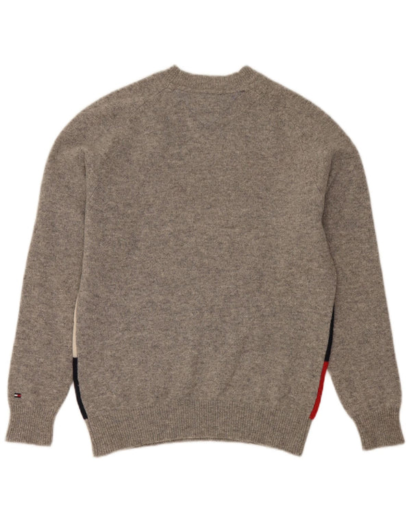 Tommy Hilfiger Womens Crew Neck Jumper Sweater UK 10 Small Grey Geometric