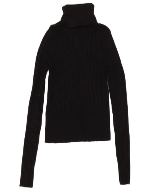 Zara Womens Crop Top Long Sleeve UK 8 Small Black Viscose