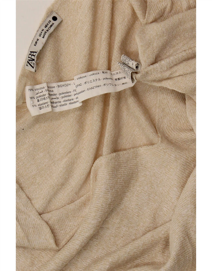 Zara Womens V-Neck Jumper Sweater UK 12 Medium Beige Viscose