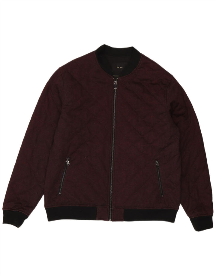 Zara Mens Quilted Bomber Jacket UK 44 2XL Burgundy