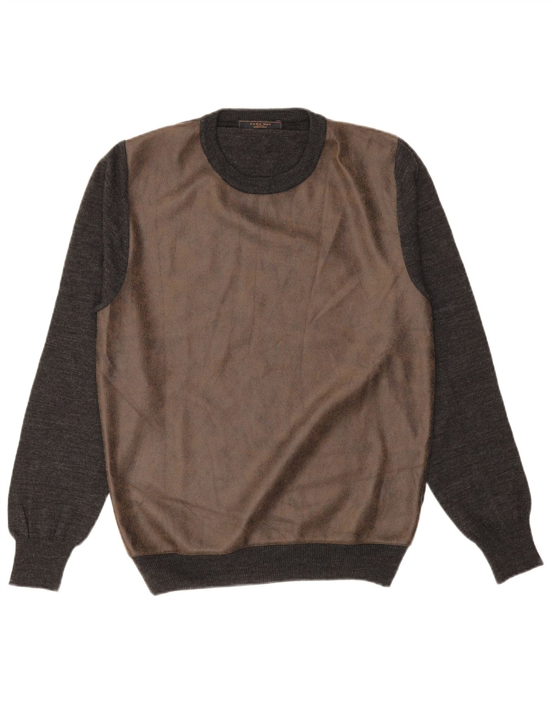 ZARA Mens Crew Neck Jumper Sweater Large Grey Colourblock Acrylic