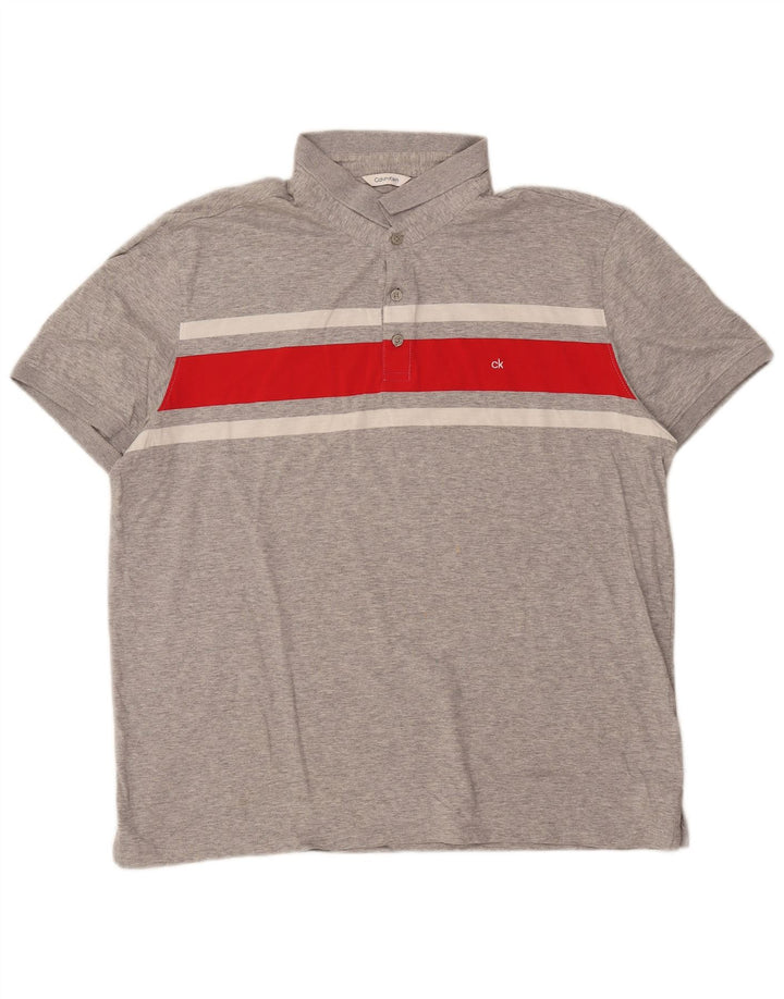 CALVIN KLEIN Mens Polo Shirt XL Grey Striped Cotton