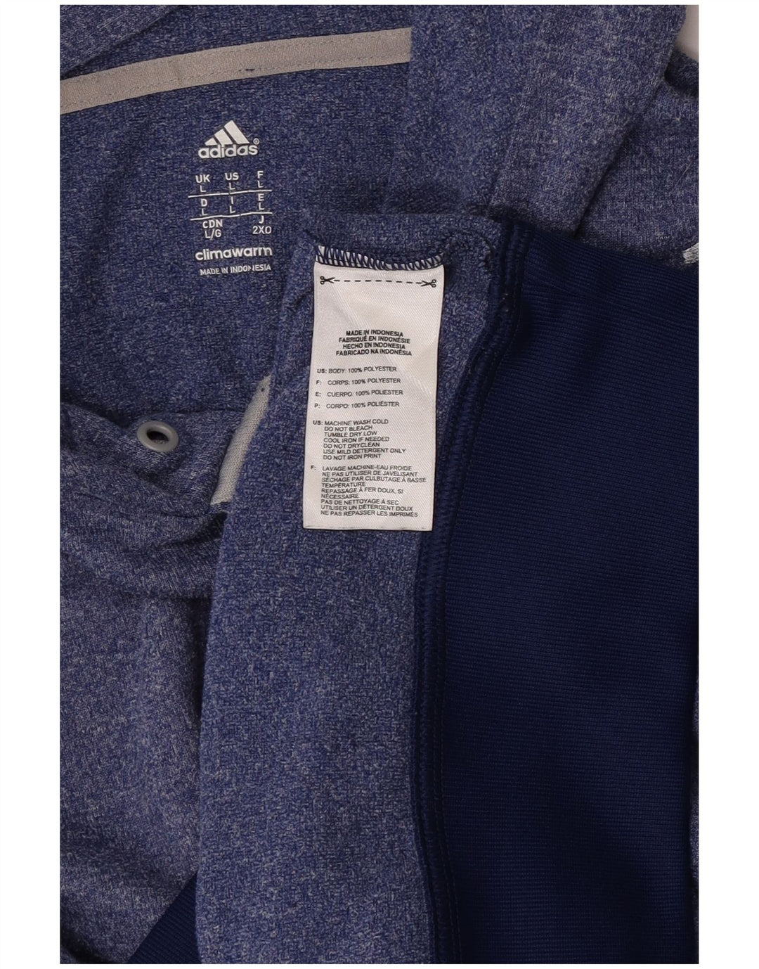 Adidas Mens Climawarm Hoodie Jumper Large Blue Flecked Polyester