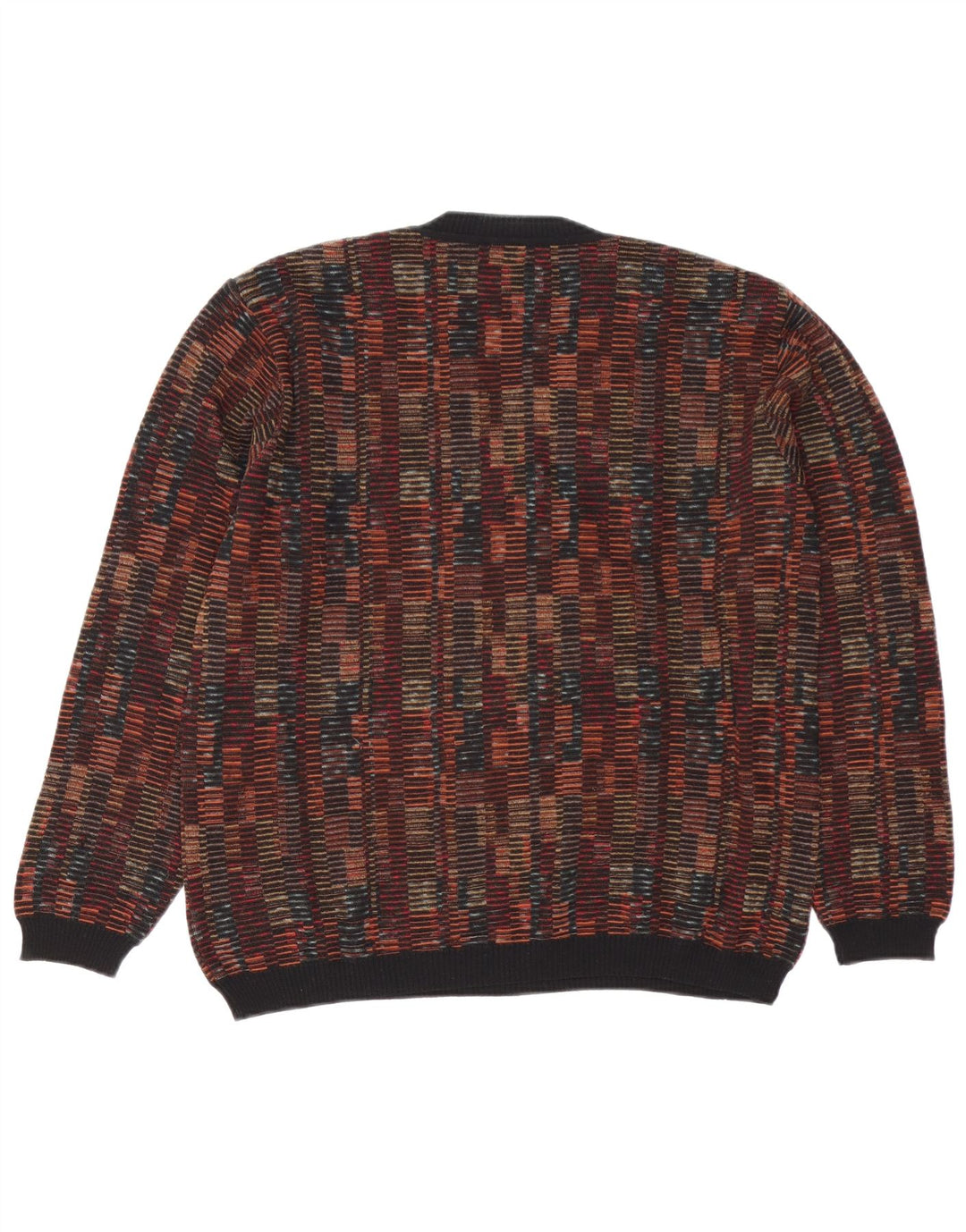 Mapier Mens V-Neck Jumper Sweater Large Multicoloured Geometric Merino Wool