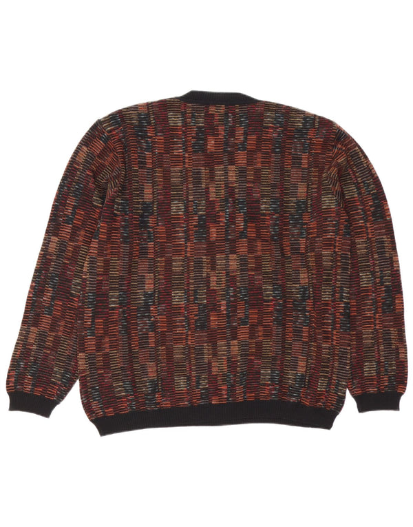 Mapier Mens V-Neck Jumper Sweater Large Multicoloured Geometric Merino Wool