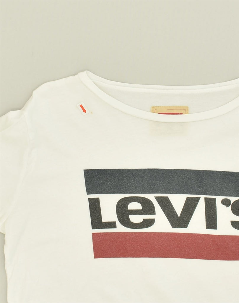 LEVI'S Womens Crop Graphic T-Shirt Top UK 14 Large White Modal | Vintage Levi's | Thrift | Second-Hand Levi's | Used Clothing | Messina Hembry 