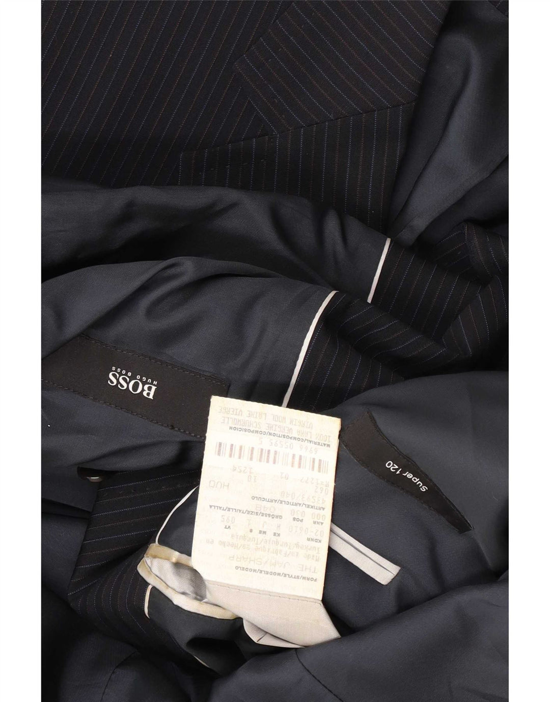 Hugo Boss Mens 2 Button Blazer Jacket EU 48 Medium Navy Blue Pinstripe