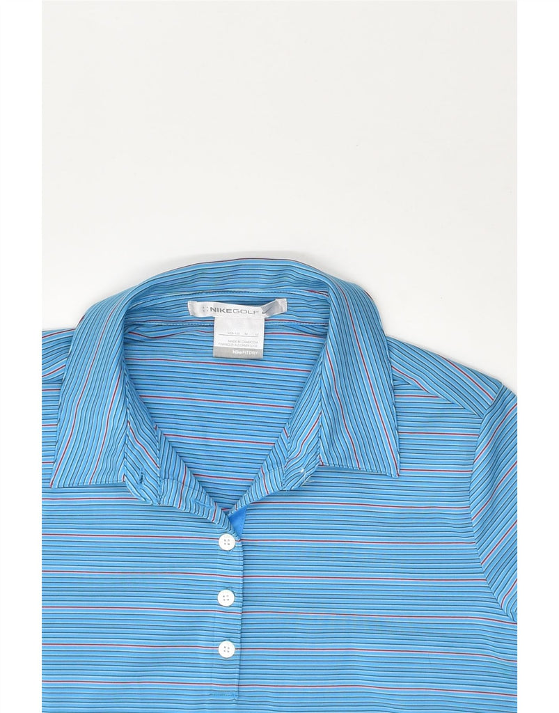 NIKE Girls Loose Fit Polo Shirt 8-9 Years Medium Blue Striped Polyester | Vintage Nike | Thrift | Second-Hand Nike | Used Clothing | Messina Hembry 