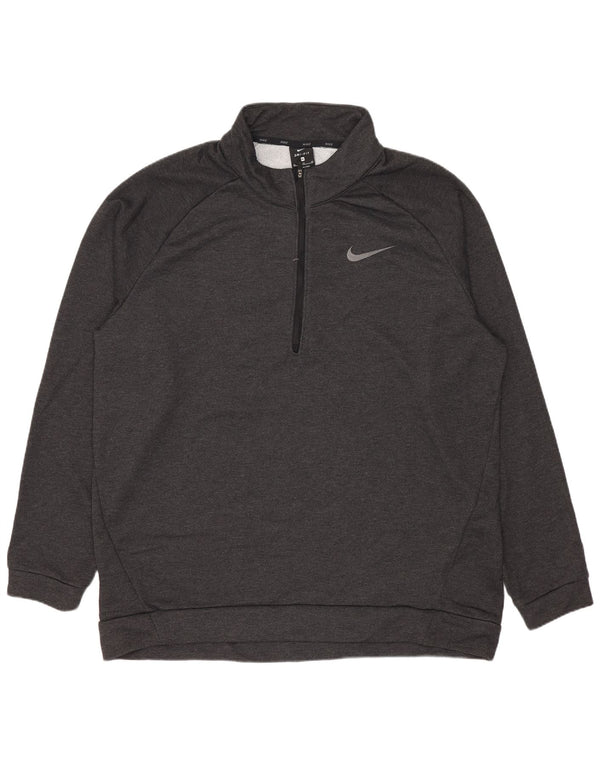 Nike Mens Dri Fit Zip Neck Sweatshirt Jumper XL Grey Polyester