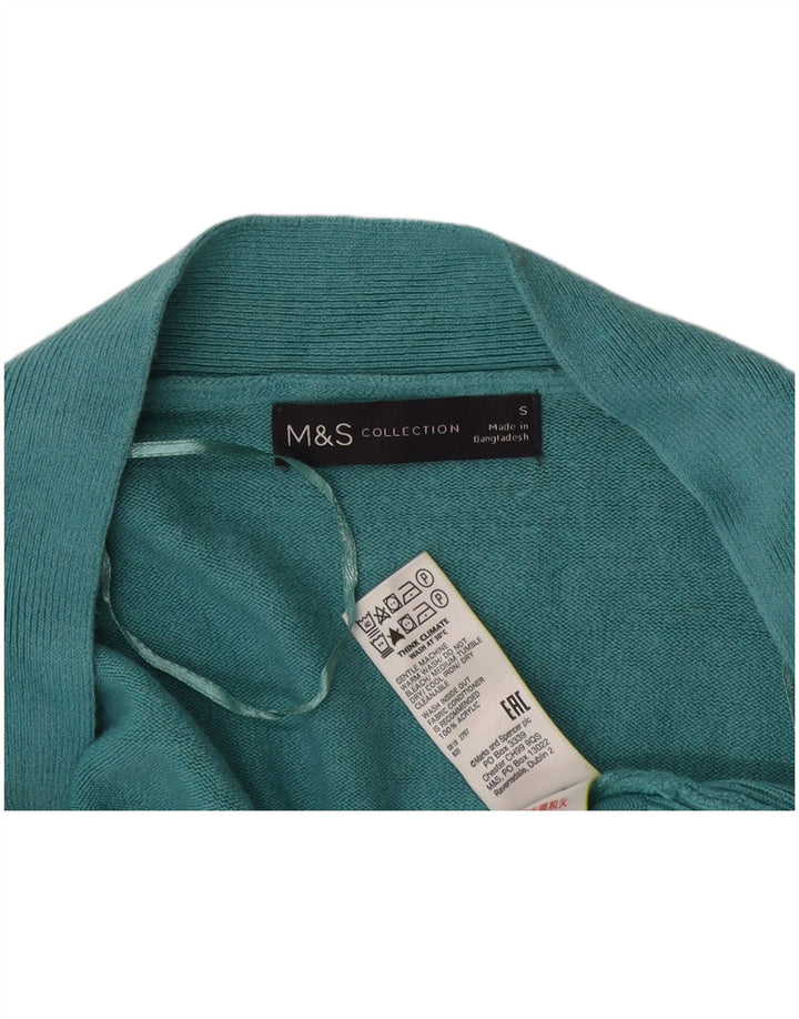 Marks & Spencer Womens Open Cardigan Sweater UK 10 Small Turquoise Acrylic