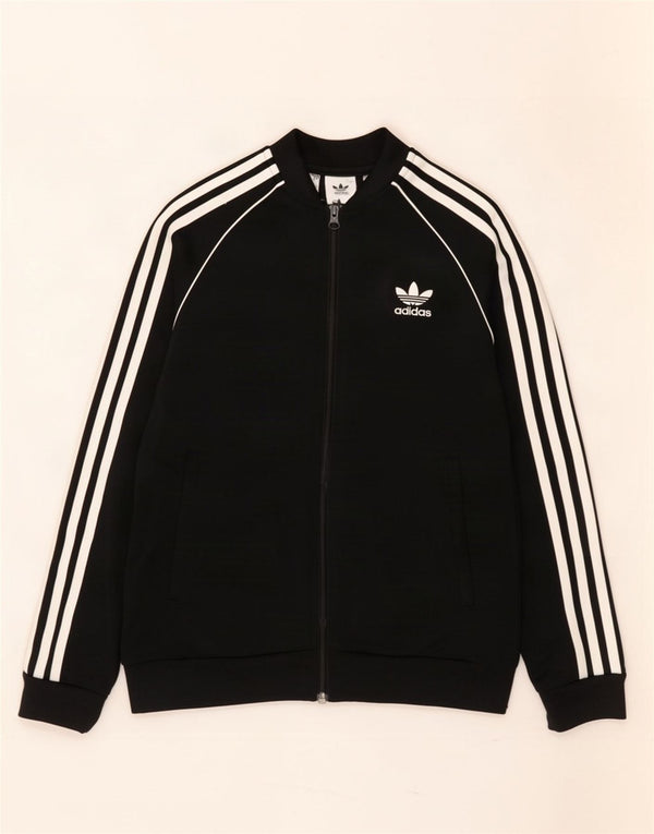 Adidas Boys Tracksuit Top Jacket 11-12 Years Black Polyester