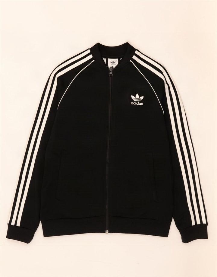 Adidas Boys Tracksuit Top Jacket 11-12 Years Black Polyester
