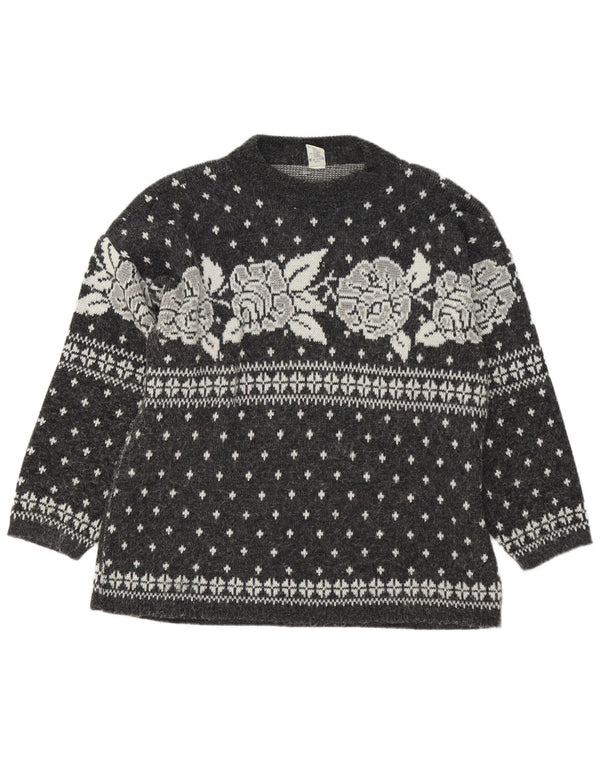 C & A Womens Turtle Neck Jumper Sweater UK 18 XL Grey Floral Acrylic