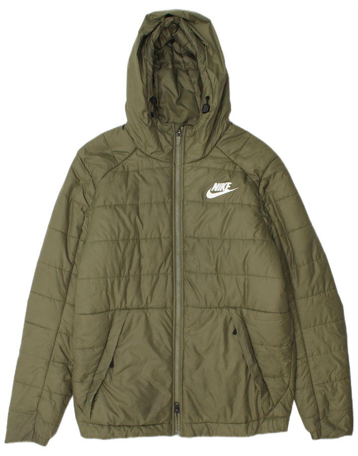 Nike Mens Hooded Padded Jacket UK 38 Medium Khaki Polyester