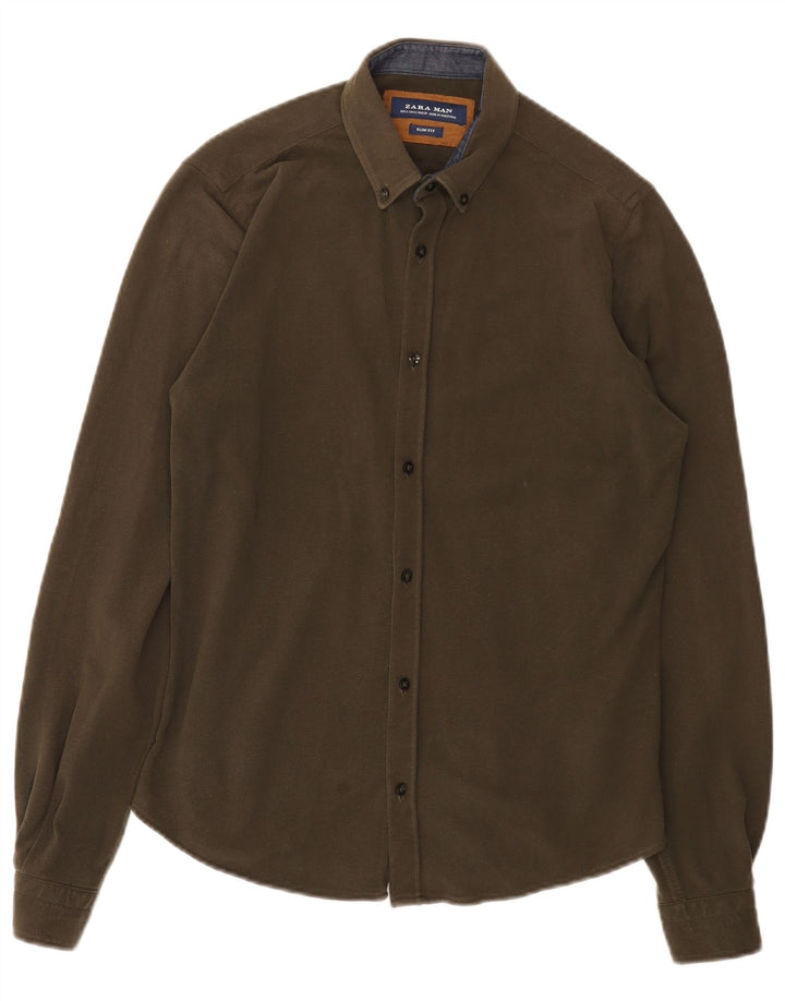 Zara Mens Slim Fit Shirt Small Khaki
