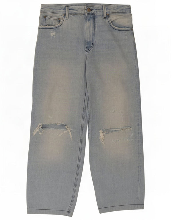 Zara Womens High Waist Distressed Loose Jeans EU 38 Small W28 L26 Blue