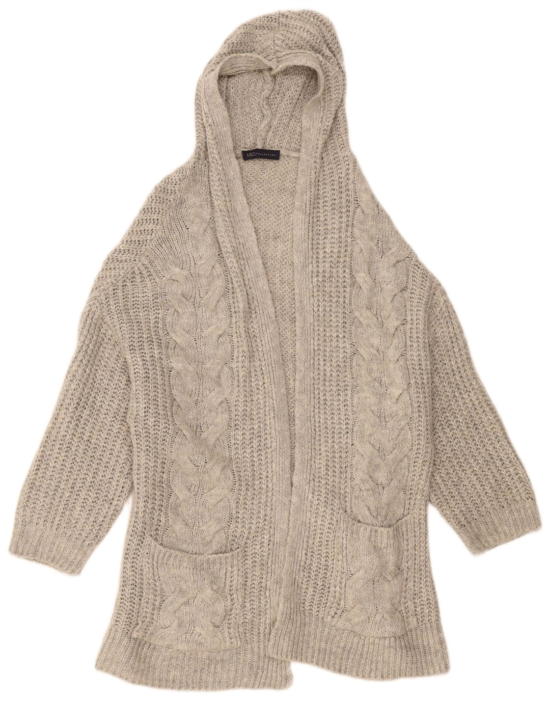 Marks & Spencer Womens Hooded Open Cardigan Sweater UK 14 Medium Grey