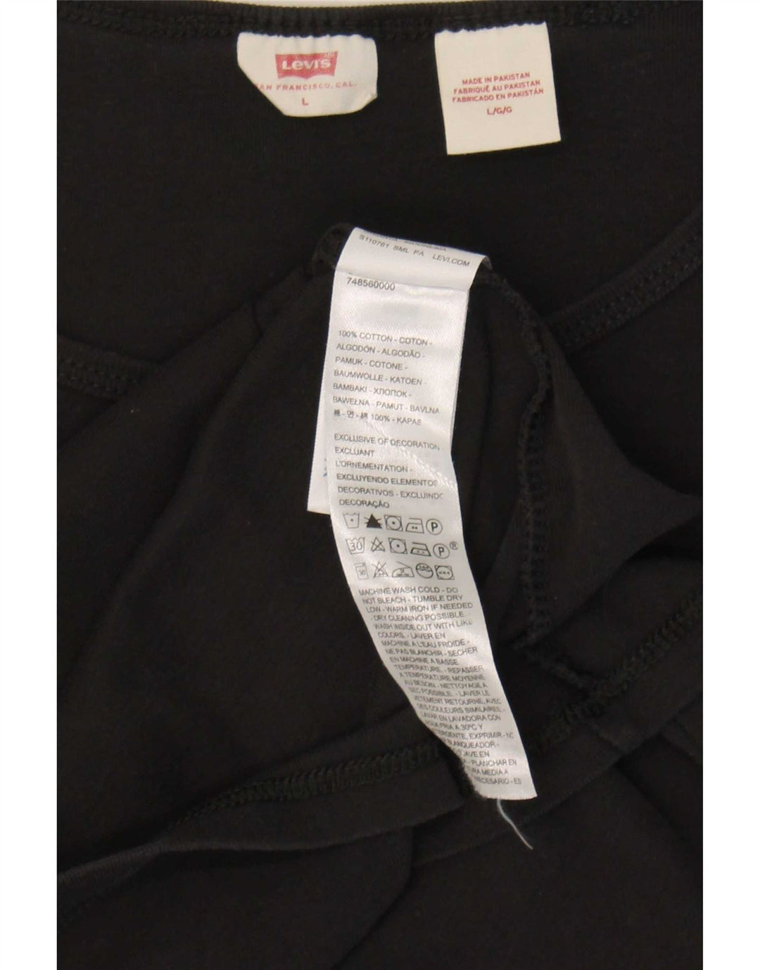 Levi's Womens T-Shirt Top UK 14 Large Black Cotton