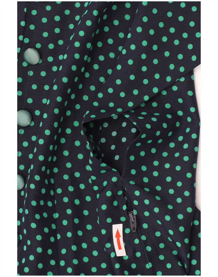 Vintage Womens A-Line Dress UK 10 Small Navy Blue Polka Dot