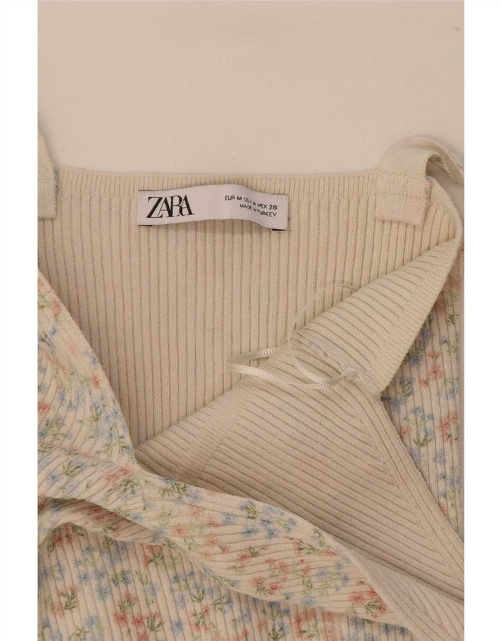 Zara Womens Crop Cami Top UK 12 Medium Off White Floral Polyamide