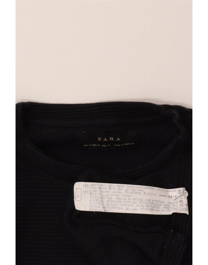 Zara Mens Top Long Sleeve Medium Black Cotton