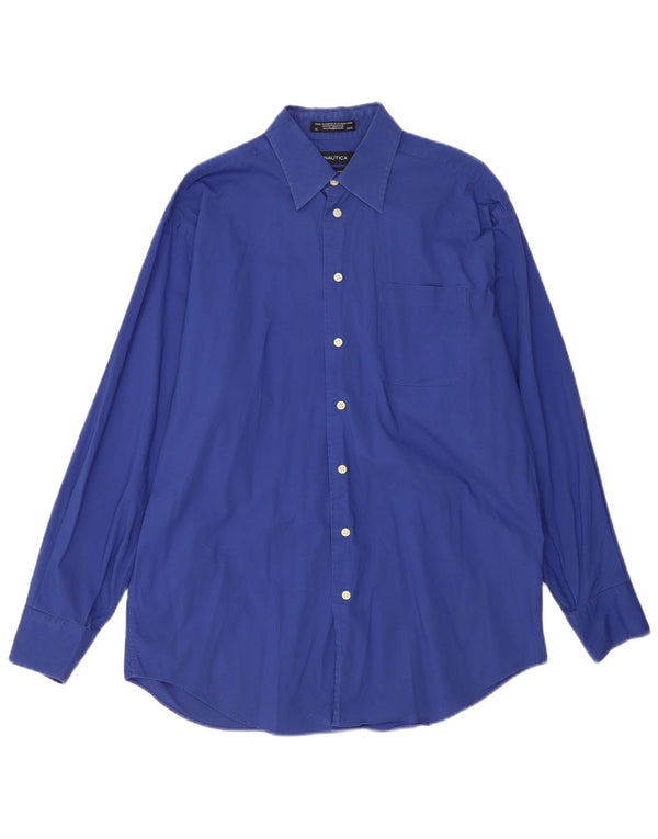 Nautica Mens Shirt Size 16 Large Blue Cotton