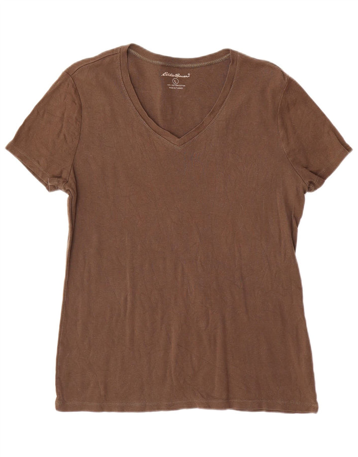 EDDIE BAUER Womens T-Shirt Top UK 14 Large Brown Cotton