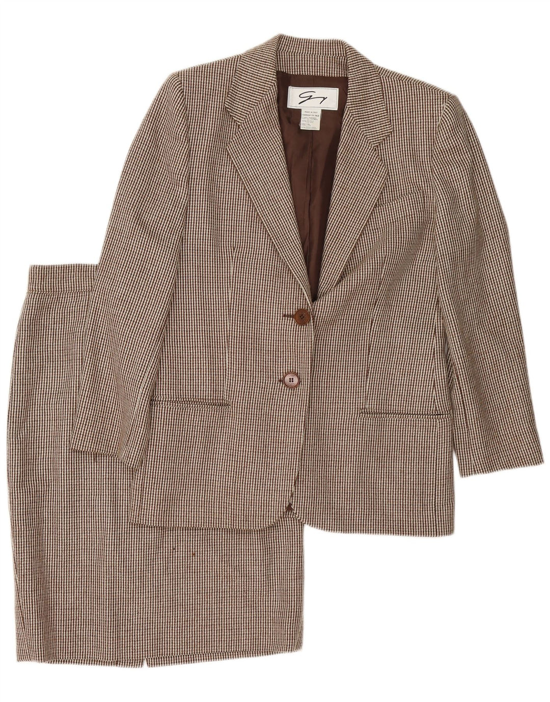 Genny Womens 2 Button 2 Piece Skirt Set UK 14 Medium W32 Brown Houndstooth
