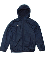 NIKE Boys Hooded Windbreaker Jacket 12-13 Years Large Navy Blue Polyester