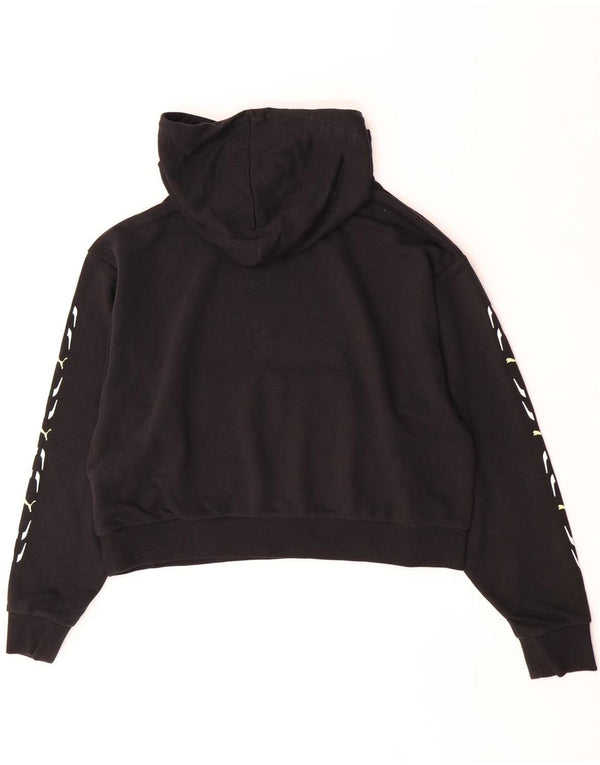 Puma Womens Graphic Crop Hoodie Jumper UK 14 Medium Black Cotton