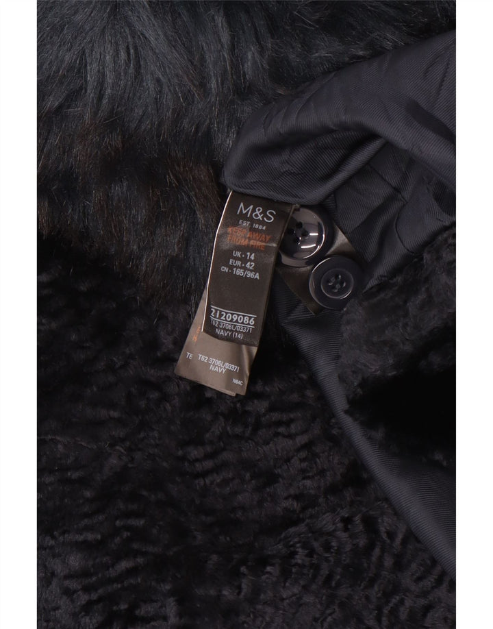 Marks & Spencer Womens Oversized Faux Fur Overcoat UK 14 Large Navy Blue