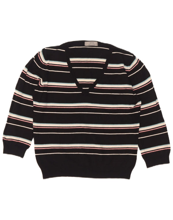 Marks & Spencer Womens V-Neck Jumper Sweater UK 16 Large Black Striped