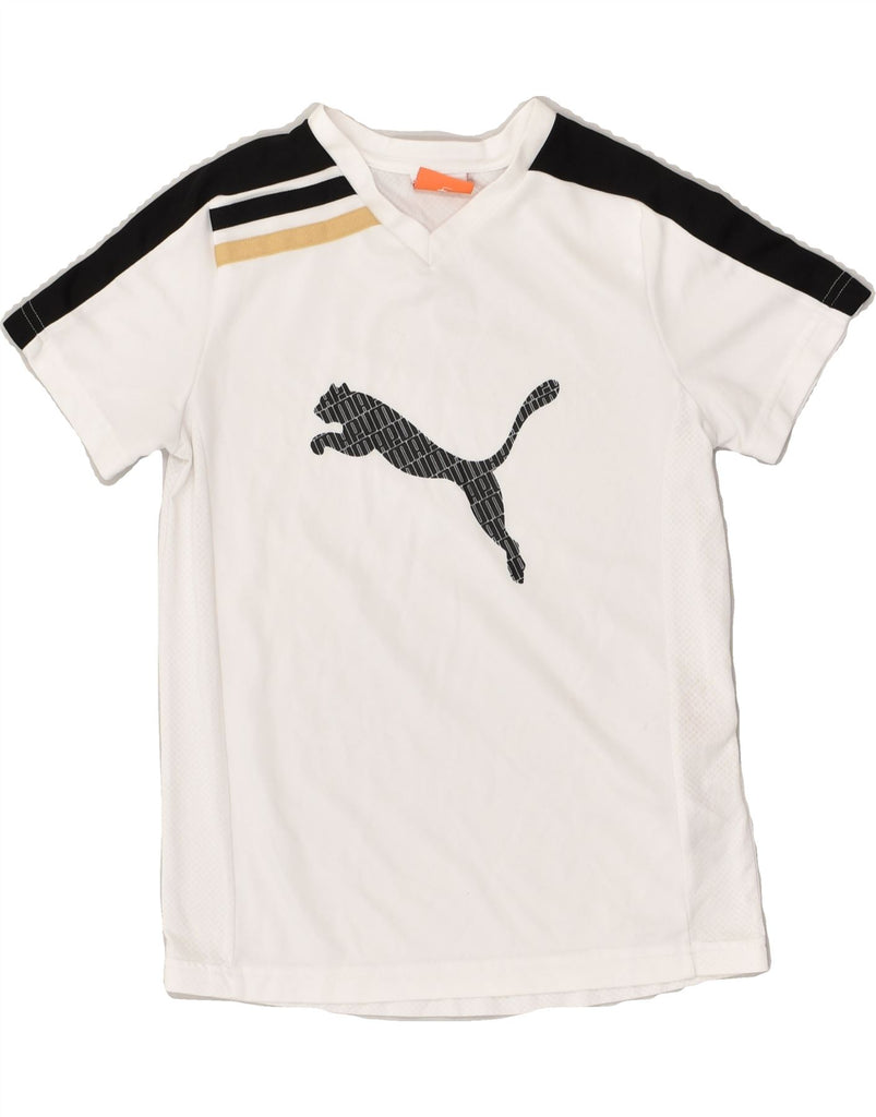 PUMA Boys Graphic T-Shirt Top 7-8 Years  White Colourblock Polyester | Vintage Puma | Thrift | Second-Hand Puma | Used Clothing | Messina Hembry 