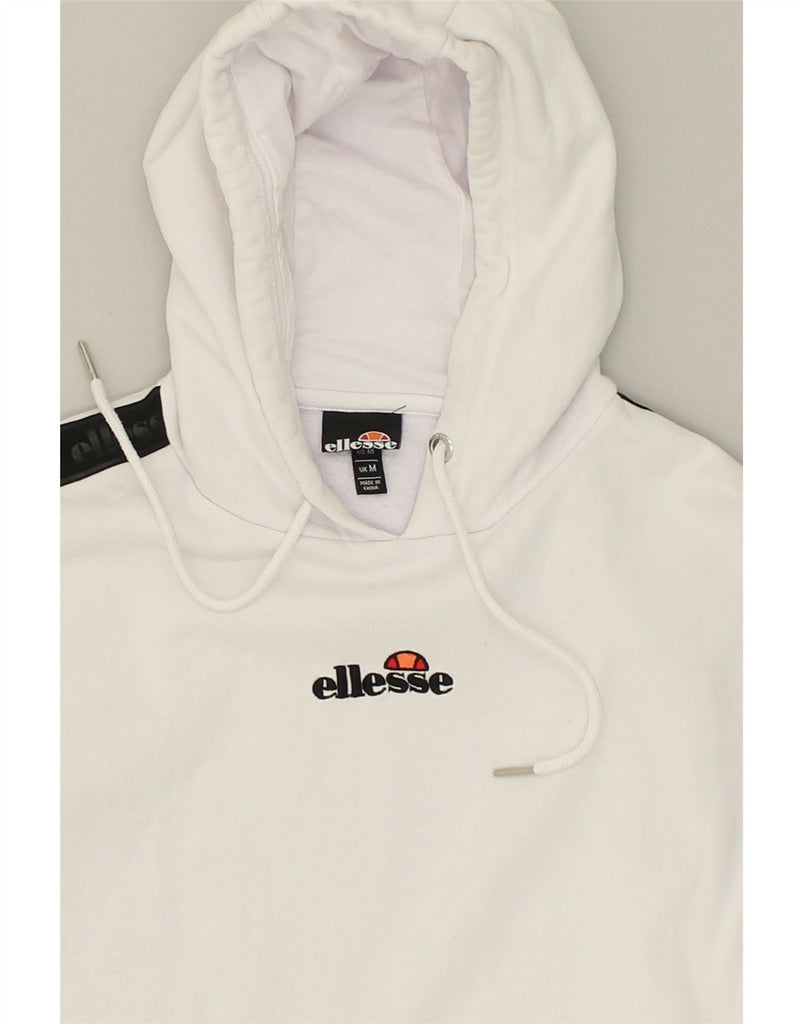 ELLESSE Womens Graphic Hoodie Jumper UK 14 Medium White Cotton | Vintage Ellesse | Thrift | Second-Hand Ellesse | Used Clothing | Messina Hembry 