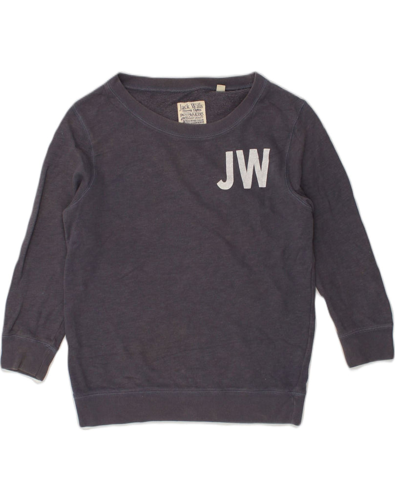 JACK WILLS Womens Graphic Sweatshirt Jumper UK 10 Small Grey Cotton | Vintage Jack Wills | Thrift | Second-Hand Jack Wills | Used Clothing | Messina Hembry 