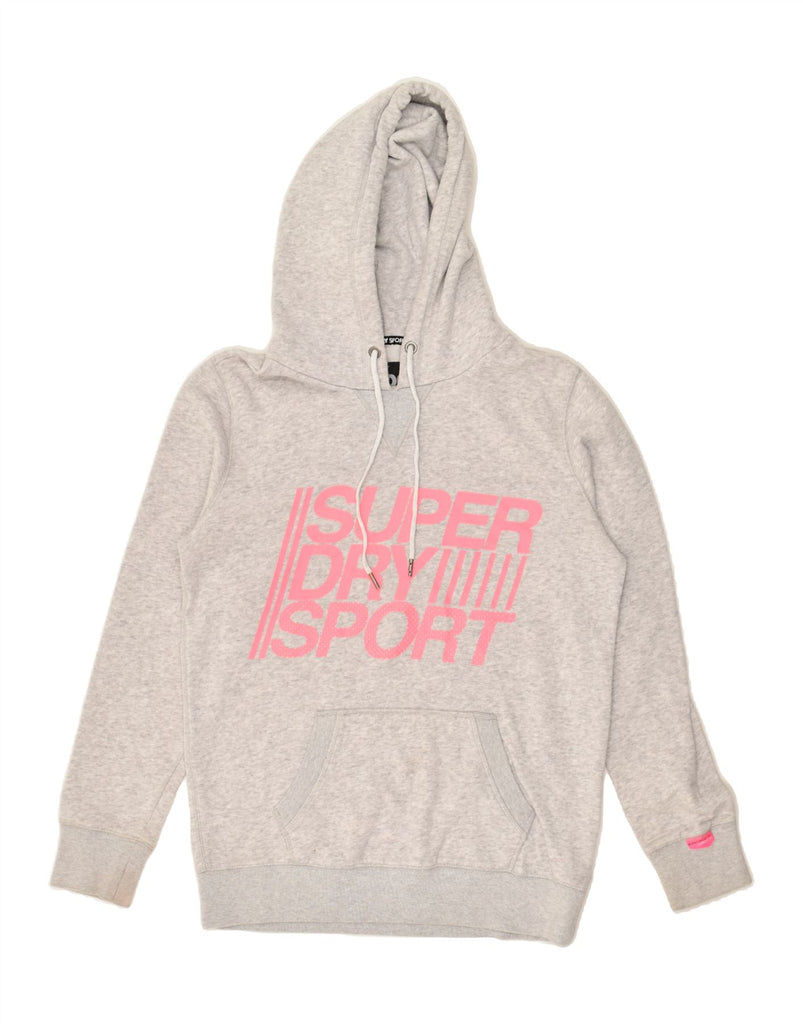 SUPERDRY Womens Graphic Hoodie Jumper UK 6 XS Grey Cotton | Vintage Superdry | Thrift | Second-Hand Superdry | Used Clothing | Messina Hembry 