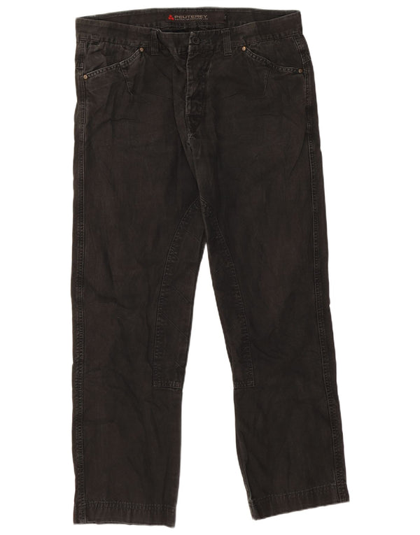 PEUTEREY Mens Straight Casual Trousers IT 52 XL W36 L30 Black Cotton