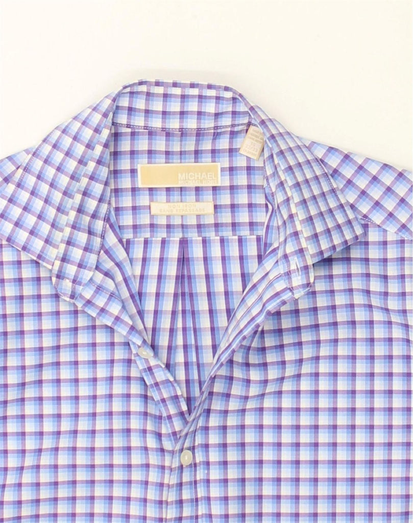 MICHAEL KORS Mens Shirt Size 15 Medium Blue Check Cotton | Vintage Michael Kors | Thrift | Second-Hand Michael Kors | Used Clothing | Messina Hembry 