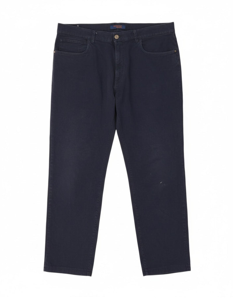 TRUSSARDI Mens Straight Casual Trousers W42 L29 Navy Blue Cotton Vintage Trussardi and Second-Hand Trussardi from Messina Hembry 