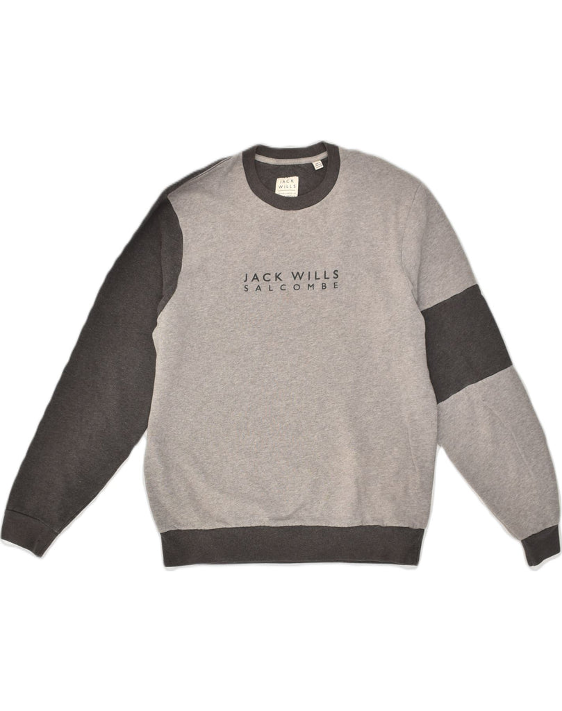 JACK WILLS Mens Graphic Sweatshirt Jumper Medium Grey Colourblock Cotton | Vintage Jack Wills | Thrift | Second-Hand Jack Wills | Used Clothing | Messina Hembry 