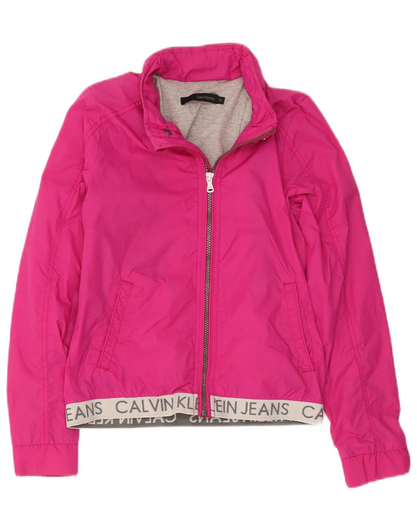 Calvin Klein Jeans Girls Graphic Bomber Jacket 13-14 Years Pink Nylon