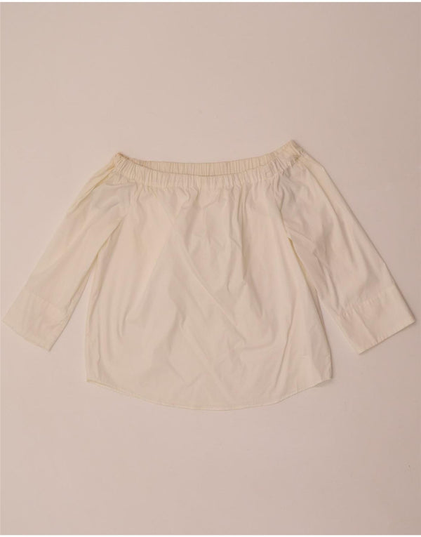 Zara Womens 3/4 Sleeve Crop Off Shoulder Top UK 10 Small White Cotton