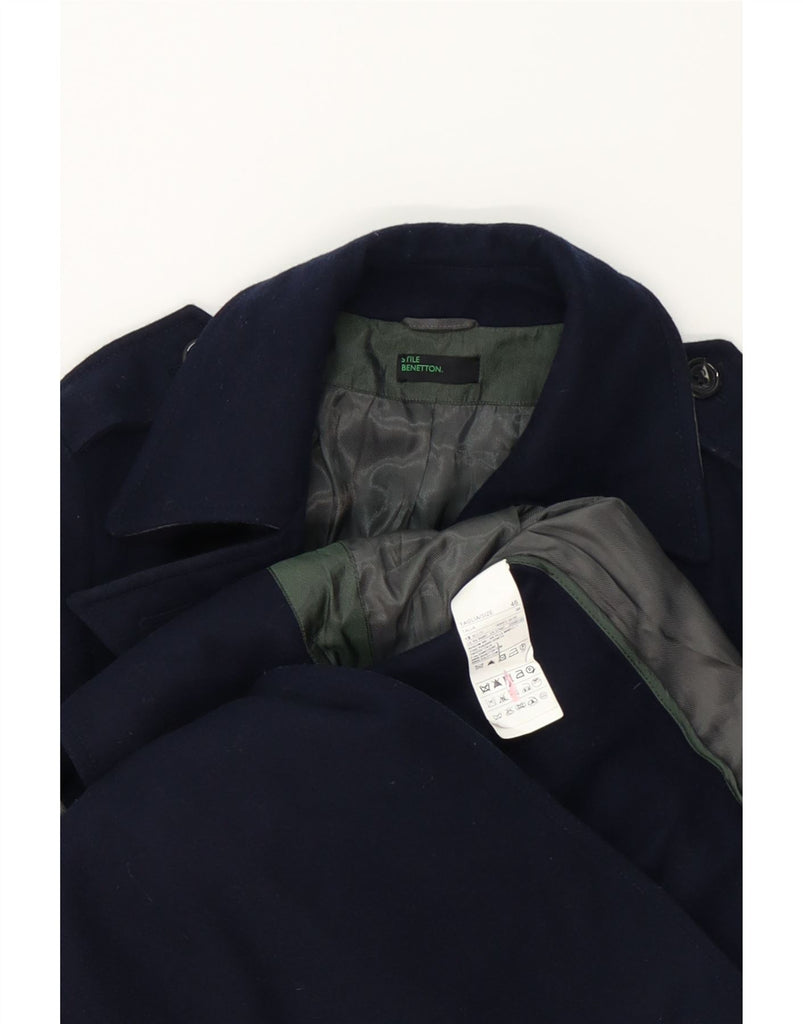 BENETTON Mens Double Breasted Coat IT 46 Small Navy Blue Wool Vintage Benetton and Second-Hand Benetton from Messina Hembry 
