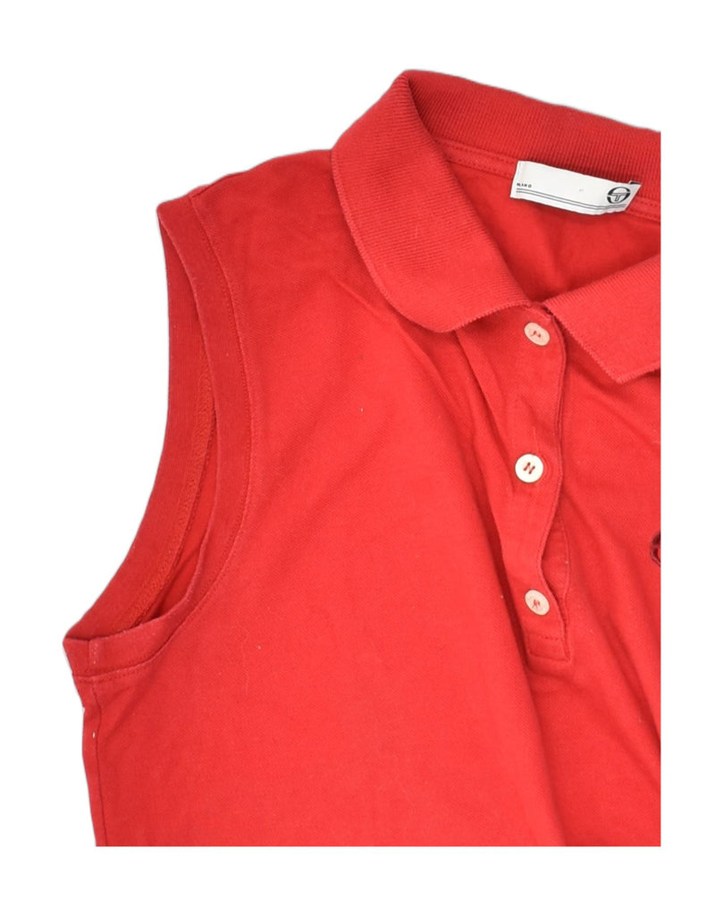 SERGIO TACCHINI Womens Sleeveless Polo Shirt UK 12 Medium Red Cotton | Vintage Sergio Tacchini | Thrift | Second-Hand Sergio Tacchini | Used Clothing | Messina Hembry 