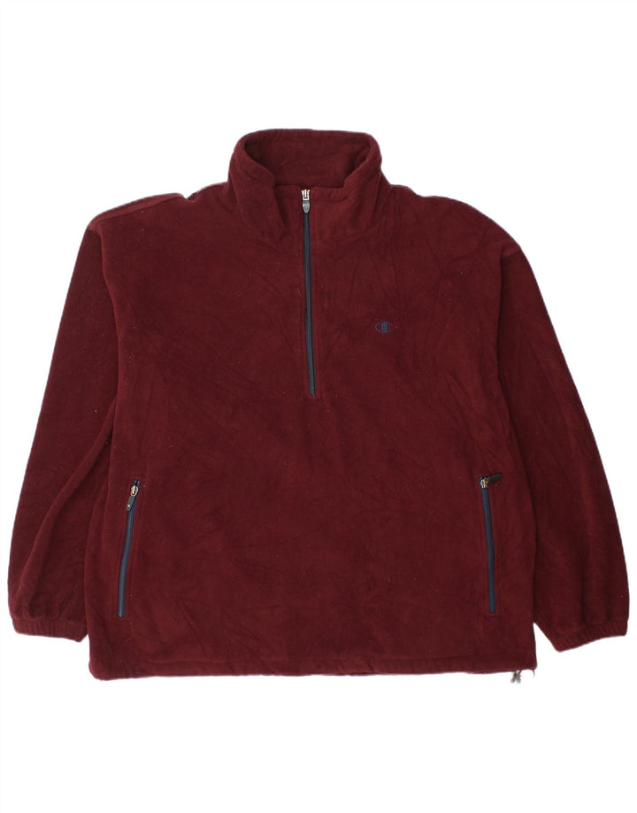 Champion Mens Zip Neck Fleece Jumper 2XL Burgundy Polyester
