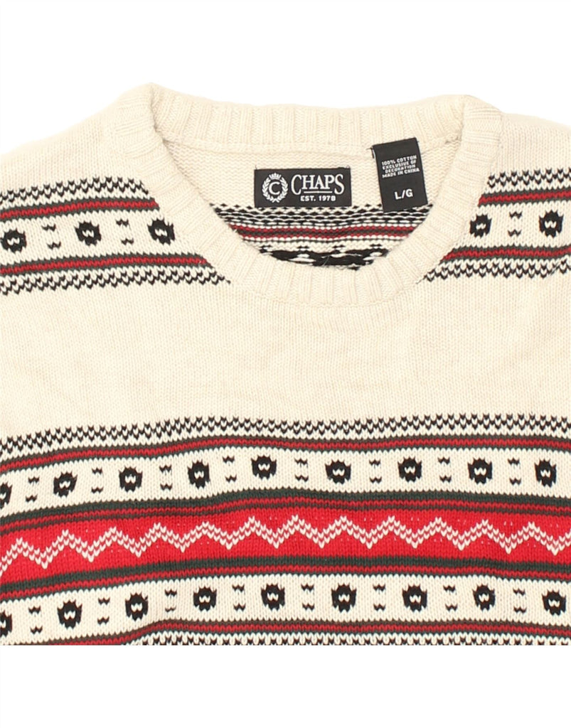 CHAPS Mens Crew Neck Jumper Sweater Large Beige Fair Isle Cotton | Vintage Chaps | Thrift | Second-Hand Chaps | Used Clothing | Messina Hembry 