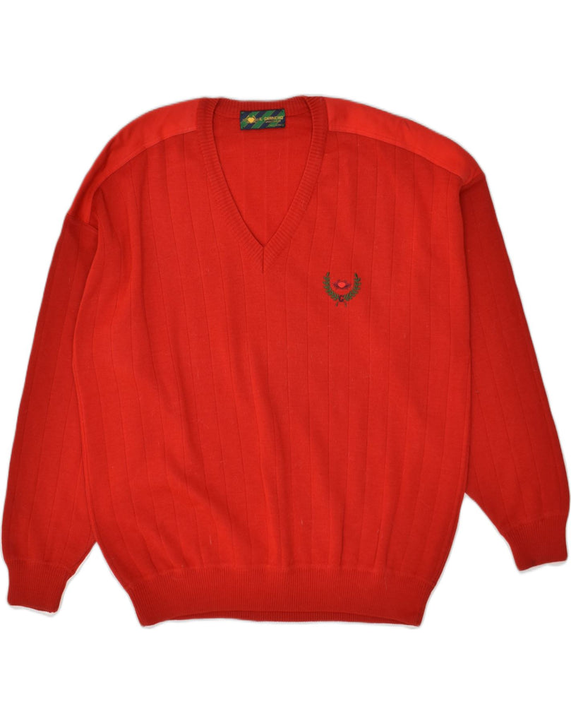 IL GRANCHIO Mens V-Neck Jumper Sweater Large Red Cotton | Vintage Il Granchio | Thrift | Second-Hand Il Granchio | Used Clothing | Messina Hembry 