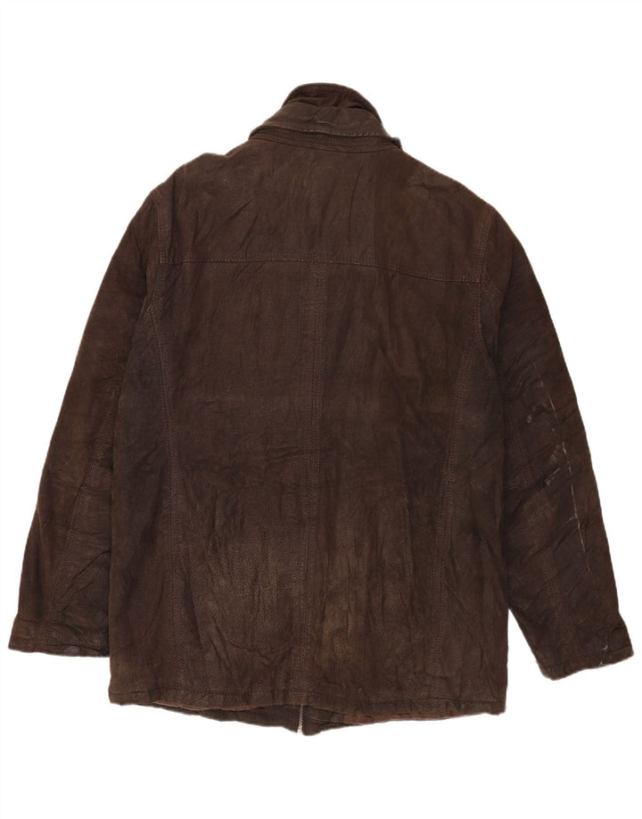 Angelo Litrico Mens Leather Windbreaker Coat UK 42 XL Black Classic