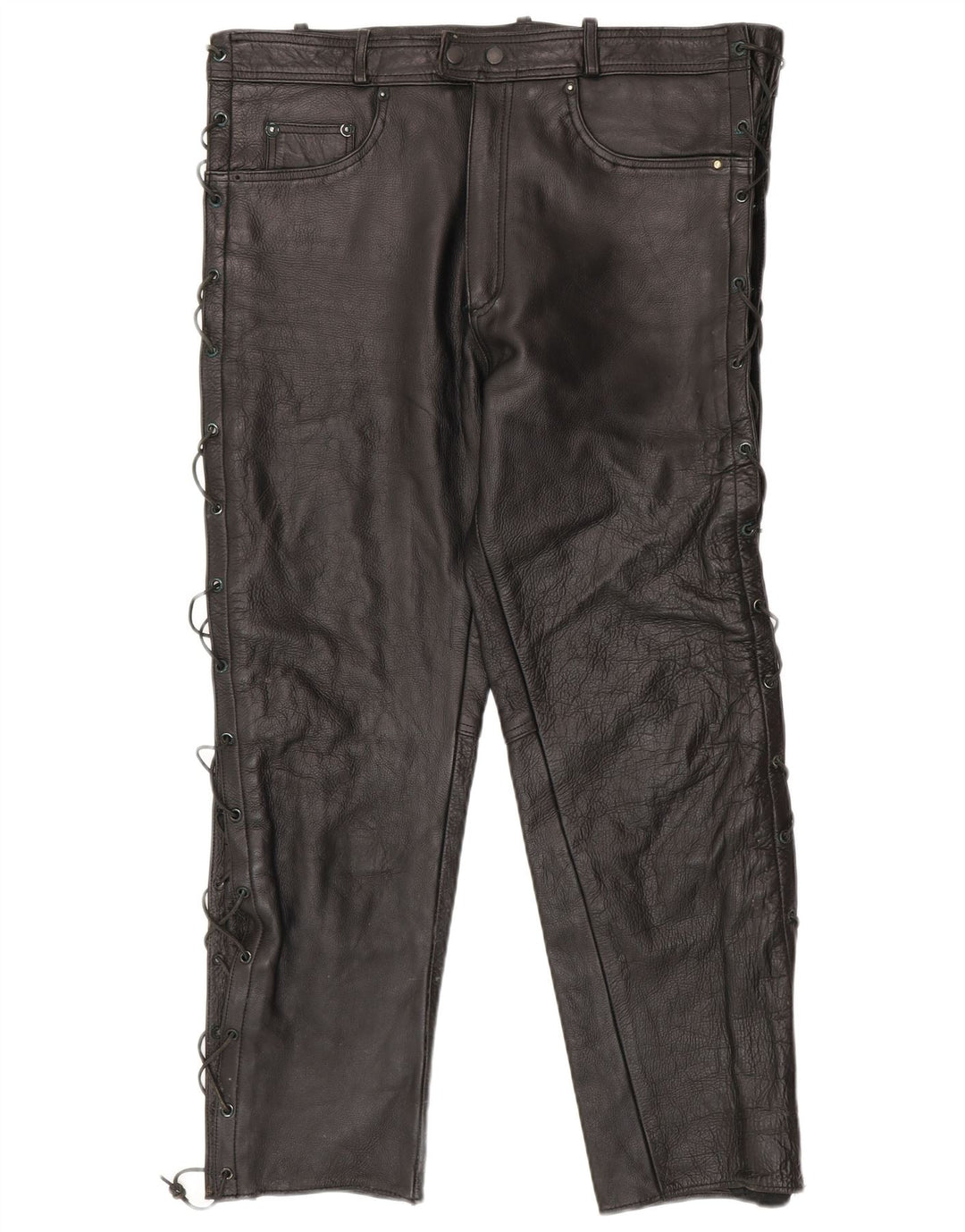 American Eagle Mens Slim Leather Trousers W36 L30 Black Leather